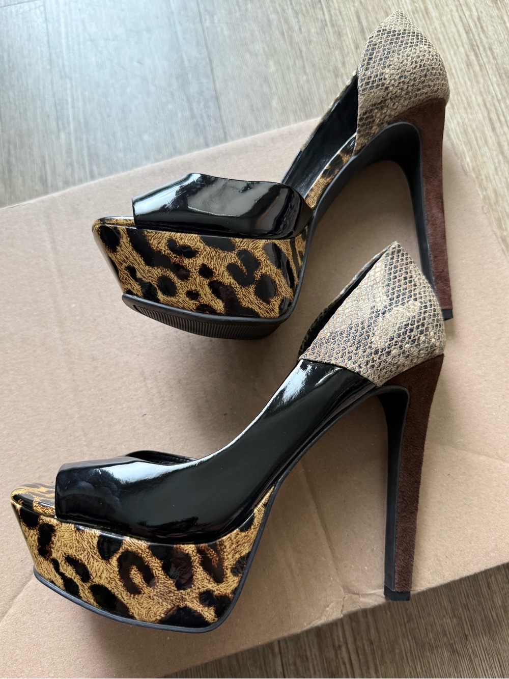 Jessica Simpson Leopard & Black Platform Pumps with Snake-Print Accent